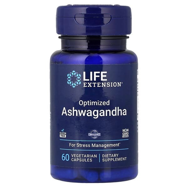 عبوة Life Extension Optimized Ashwagandha Sensoril بتركيز 125 ملغ و60 كبسولة