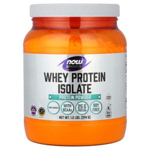 عبوة NOW Foods Sports Whey Protein Isolate — غير منكّه، 544 غ