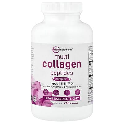 عبوة Micro Ingredients Multi-Collagen Complex with Biotin بسعة 240 كبسولة