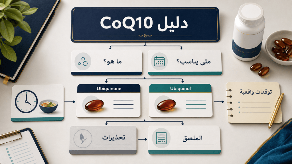 دليل CoQ10 مع مقارنة يوبيكوينون ويوبيكوينول