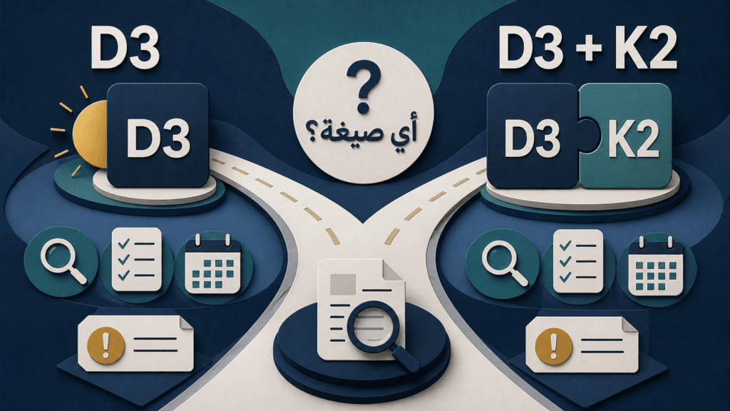 مساران لمقارنة فيتامين D3 وصيغة D3 مع K2