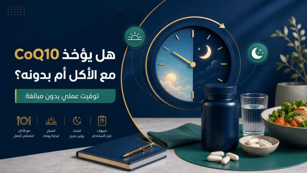 CoQ10 مع ساعة ووجبة ومسار لتثبيت التوقيت