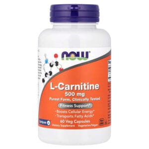 عبوة NOW Foods L-Carnitine — 500 ملجم، 60 كبسولة نباتية