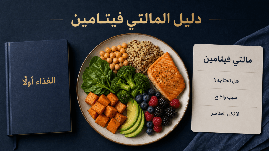 وجبة متوازنة وبطاقة لمراجعة الحاجة إلى مالتي فيتامين