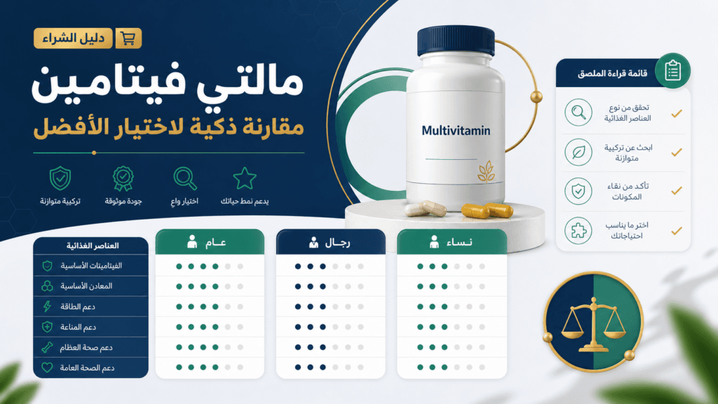 جدول لمقارنة ثلاثة منتجات مالتي فيتامين