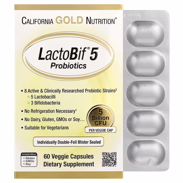 صورة منتج California Gold Nutrition, LactoBif® 5 Probiotics, 5 Billion CFU, 60 Veggie Capsules من iHerb