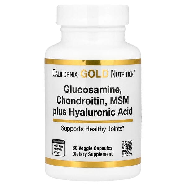 عبوة California Gold Nutrition جلوكوزامين وكوندرويتين وMSM مع حمض الهيالورونيك سعة 60 كبسولة نباتية