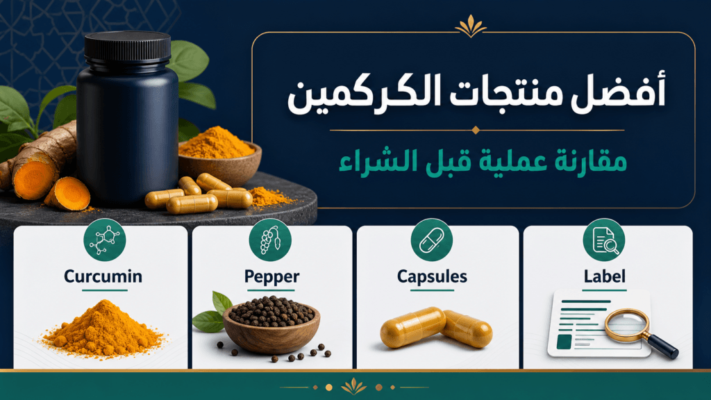 جدول لمقارنة أربعة منتجات كركمين