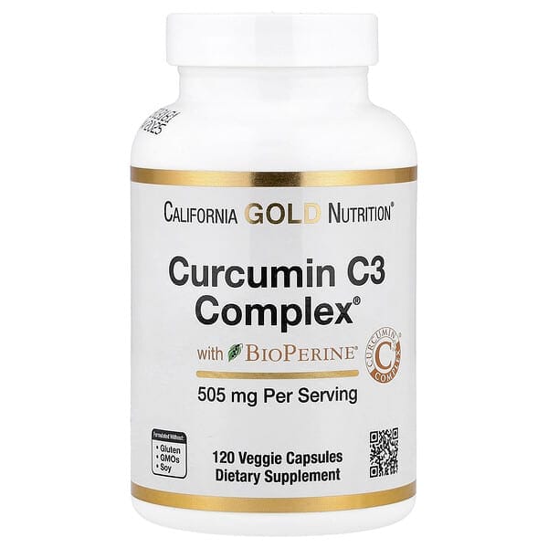 عبوة California Gold Nutrition Curcumin C3 Complex مع BioPerine، 120 كبسولة نباتية