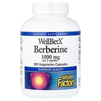 عبوة Natural Factors WellBetX Berberine — 500 ملجم لكل كبسولة، 120 كبسولة نباتية