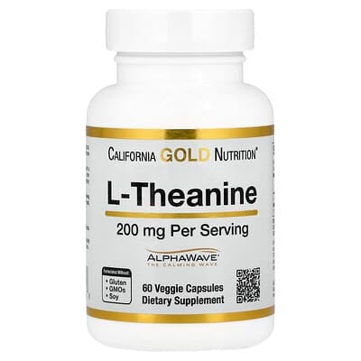 عبوة California Gold Nutrition L-Theanine AlphaWave — 200 ملجم، 60 كبسولة نباتية