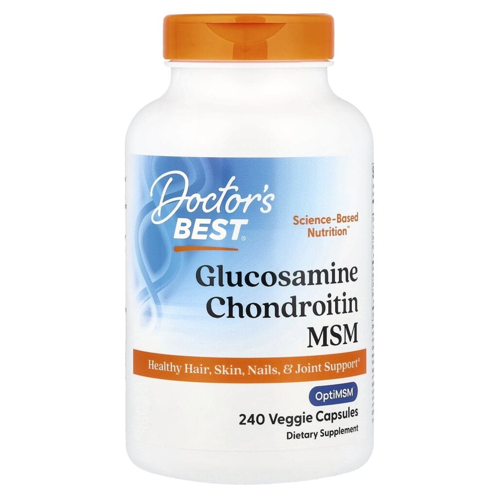 صورة عبوة Doctor’s Best Glucosamine Chondroitin MSM with OptiMSM — 240 كبسولة نباتية