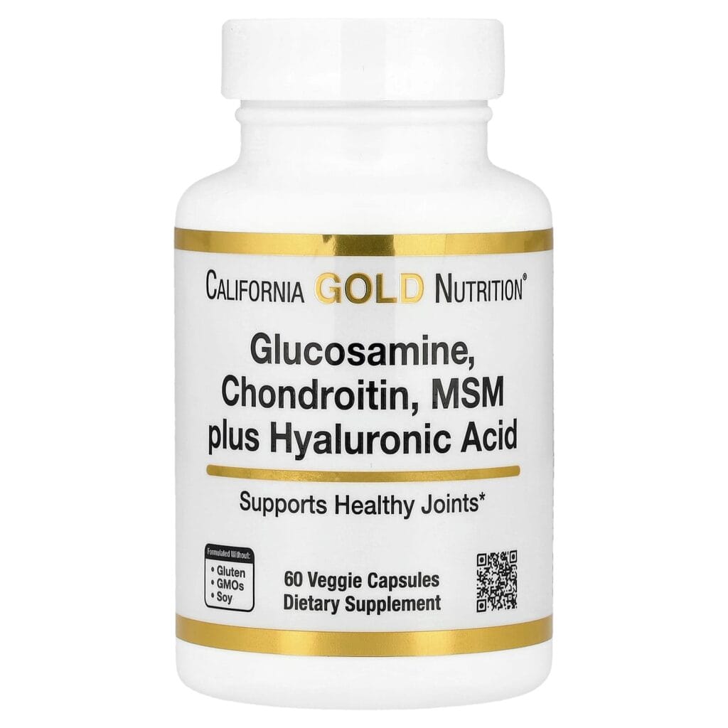 صورة عبوة California Gold Nutrition Glucosamine Chondroitin MSM + Hyaluronic Acid — 60 كبسولة نباتية