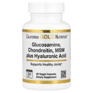 عبوة California Gold Nutrition Glucosamine Chondroitin MSM + Hyaluronic Acid — 60 كبسولة نباتية