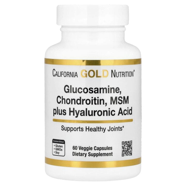 عبوة California Gold Nutrition Glucosamine Chondroitin MSM وحمض الهيالورونيك، 60 كبسولة نباتية