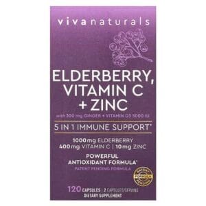 عبوة Viva Naturals Elderberry + Vitamin C + Zinc — 120 كبسولة