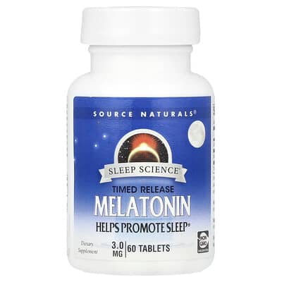 عبوة Source Naturals Sleep Science Melatonin Time Release — 3 ملجم، 60 قرصًا