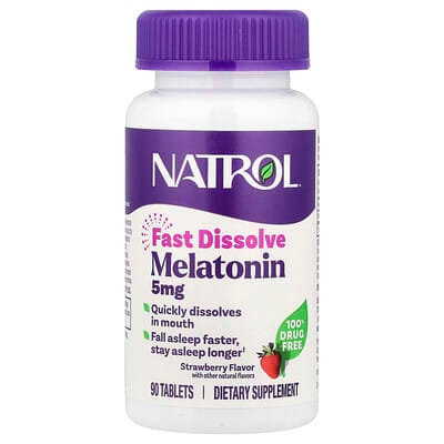 عبوة Natrol Melatonin Fast Dissolve Strawberry — 5 ملجم، 90 قرصًا