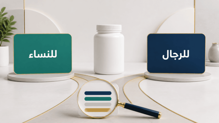 تصميم تحريري يعرض مسارين منفصلين لمقارنة مالتي فيتامين الرجال والنساء